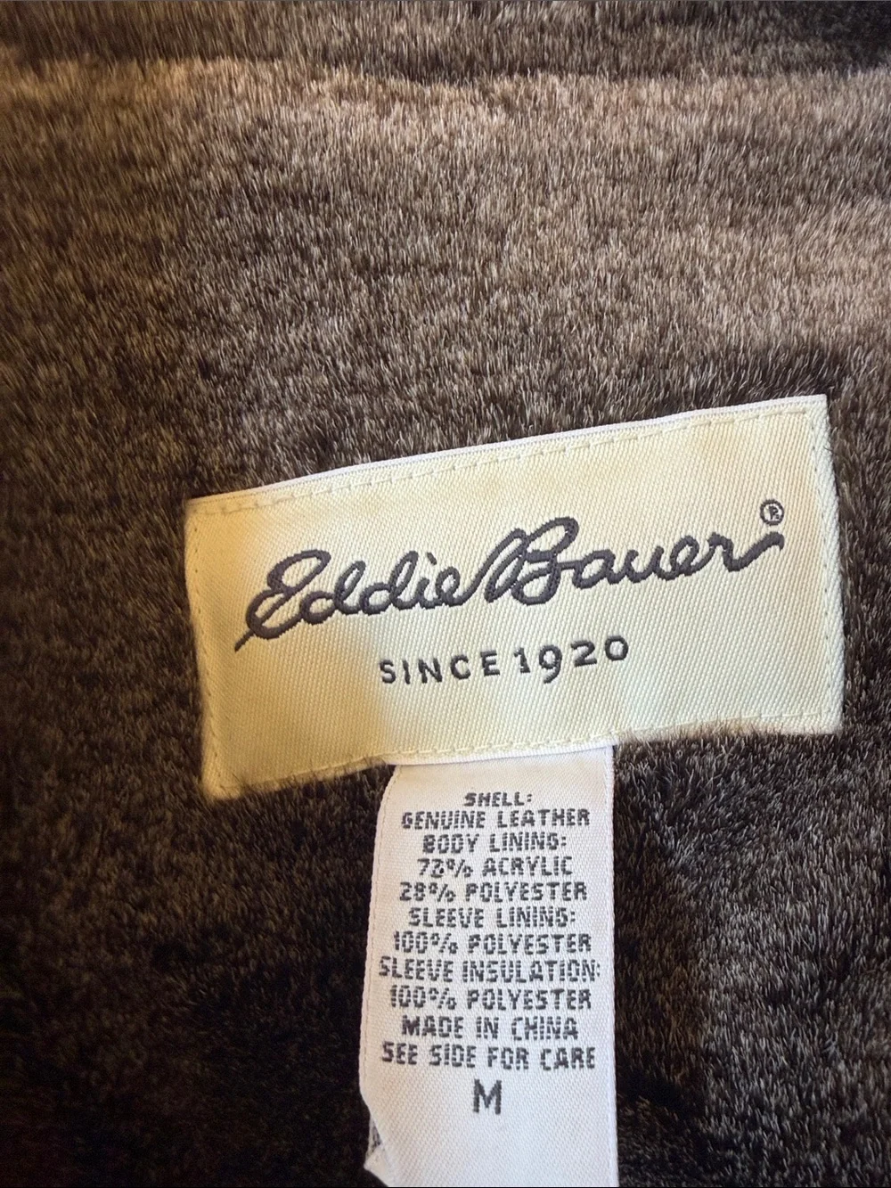 Eddie Bauer Brown Suede Pea Coat with Gray Sherpa Collar